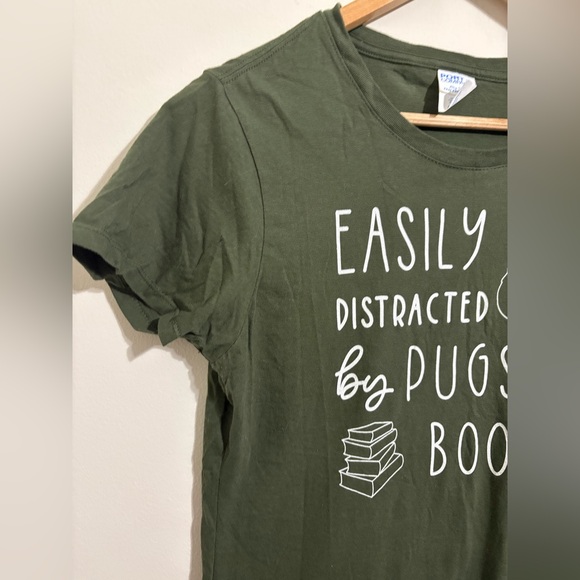 Green Pugs and Books Tshirt Pug Dog Lover Tshirt - Picture 2 of 5